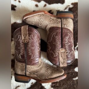 Boys Brown Snake Skin Print Cowboy Boots